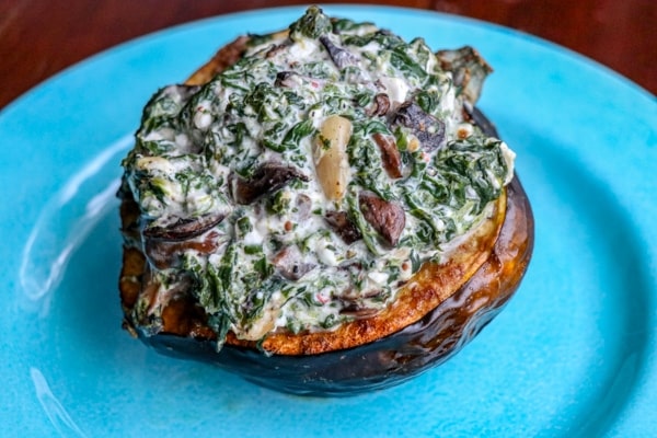 Acorn Squash Stuffed with Spinach Cheese and Mushrooms