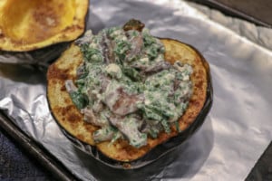 Acorn Squash Stuffed with Spinach Cheese and Mushrooms