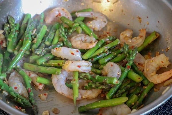 Mushroom Ravioli with Asparagus and Shrimp