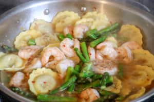 Mushroom Ravioli with Asparagus and Shrimp