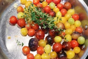 Chicken Sandwich with Balsamic Glazed Cherry Tomatoes and Brie Cheese