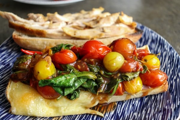 Chicken Sandwich with Balsamic Glazed Cherry Tomatoes and Brie Cheese