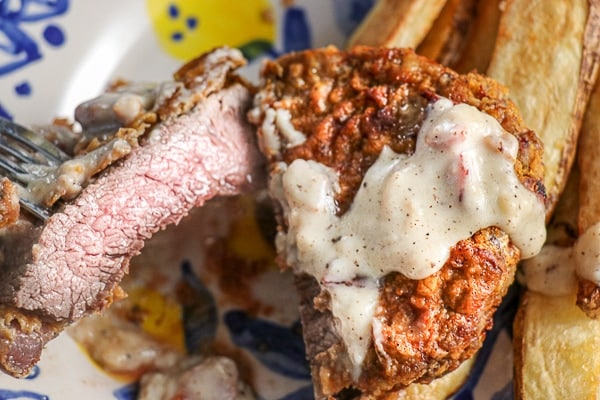 Country fried steak in air outlet fryer