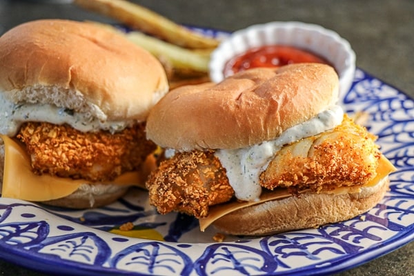 Crunchy Air Fryer Fish Sandwich with Tartar Sauce