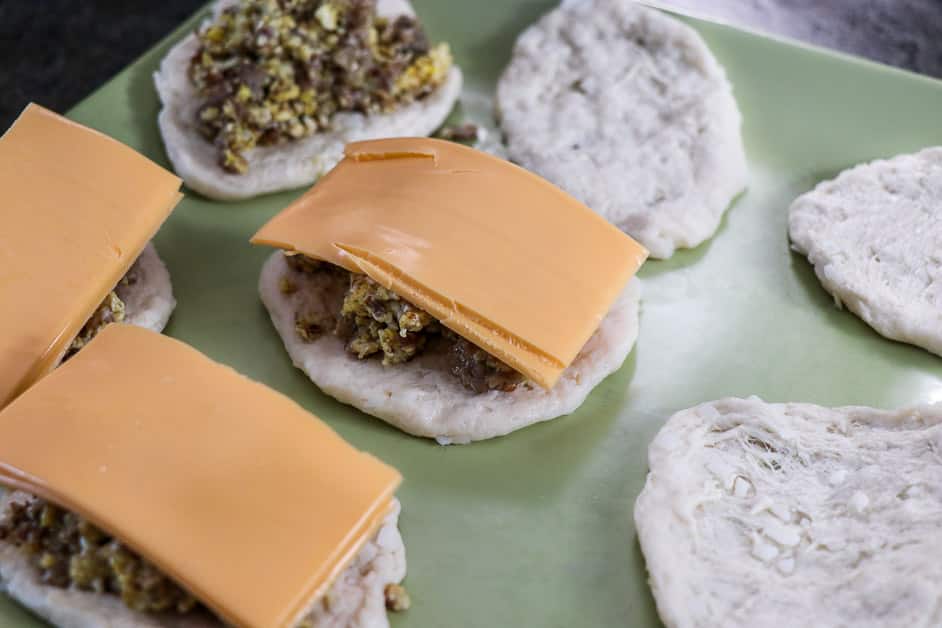 Air Fryer Sausage Egg and Cheese Biscuit Bombs Steps