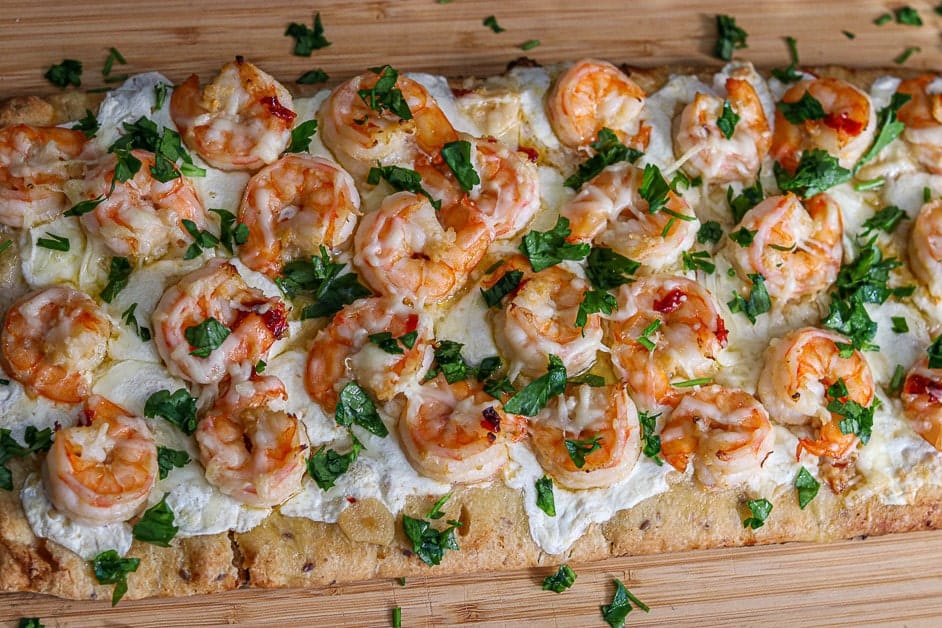 Shrimp Scampi Flatbread Pizza - Belly Laugh Living