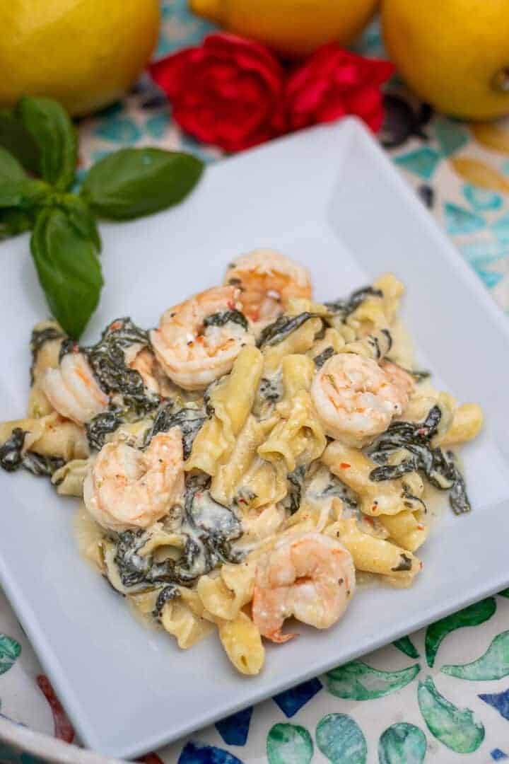 Lemon Pasta with Shrimp and Spinach - Belly Laugh Living